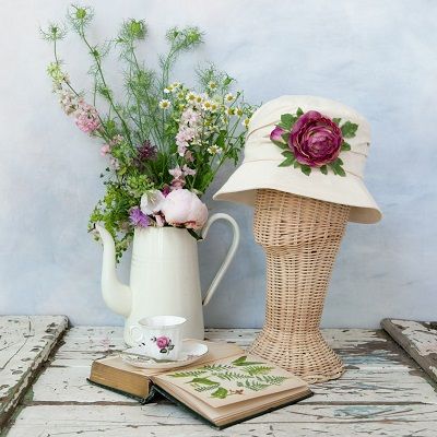 Cream Cotton Cloche Hat with Flowers